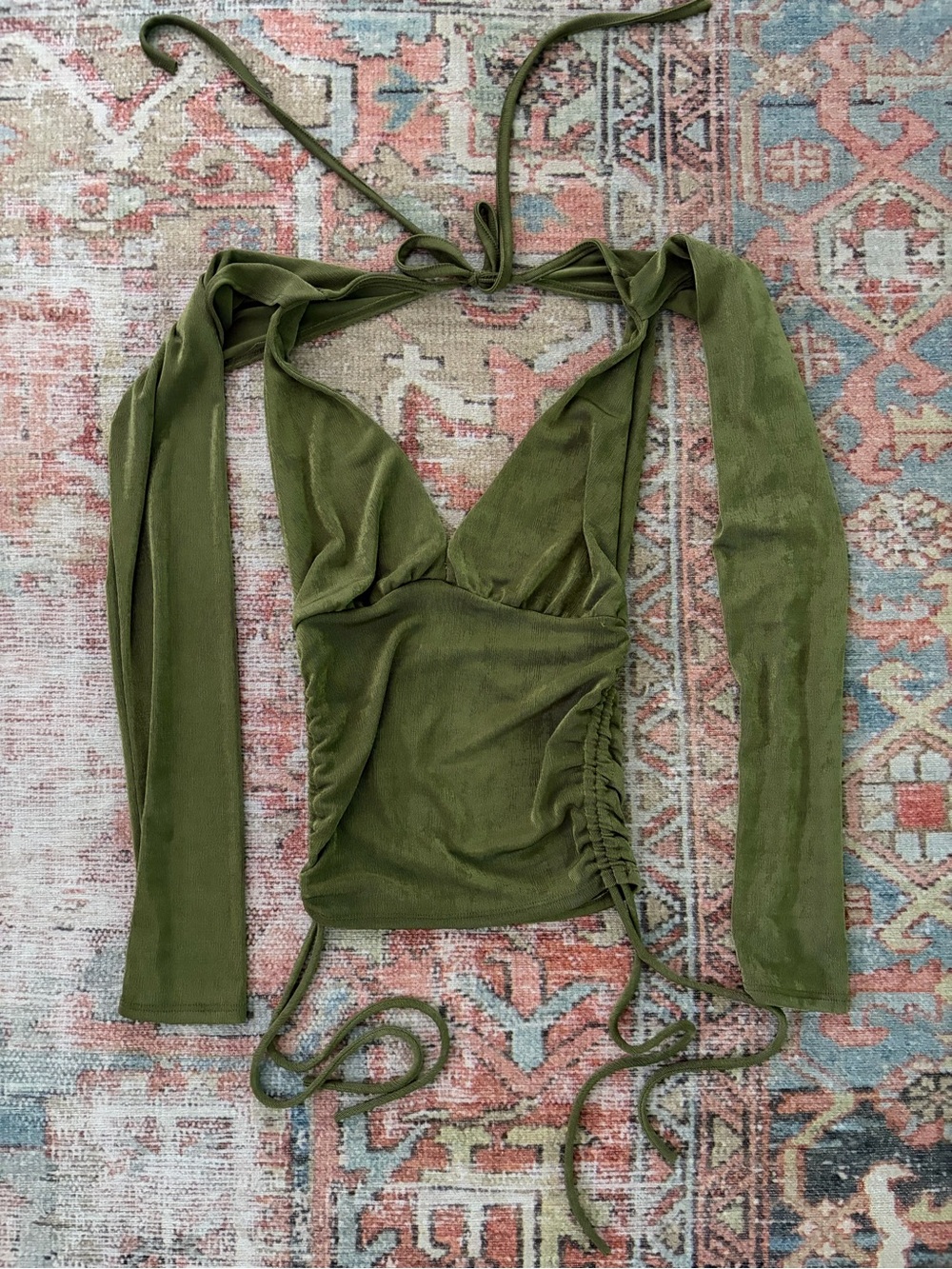 Endless Blu Olive Green Long Sleeve Crop Top